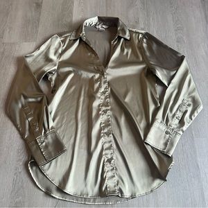 H&M olive silk dress blouse